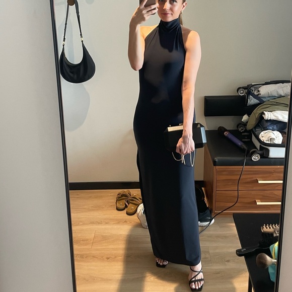 Norma Kamali Halter Turtle Side Slit Gown in Pewter - Picture 7 of 11